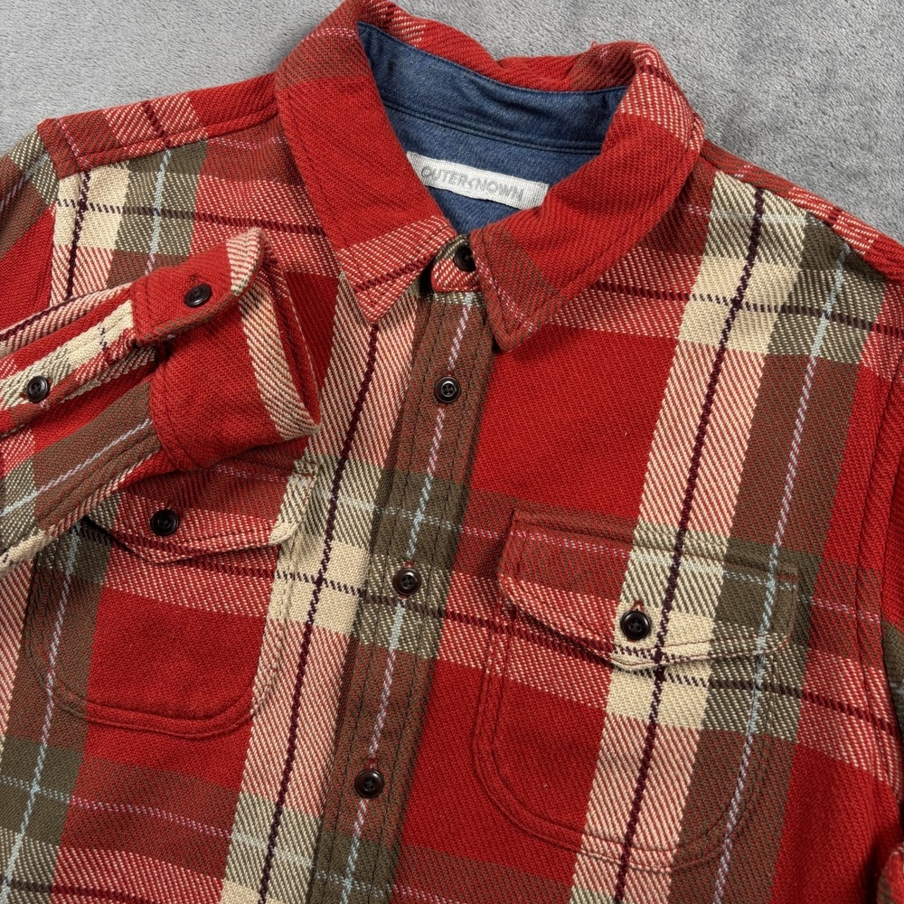 Outerknown Blanket Shirt Mens S Brown Plaid Organic Cotton Heavyweight Shacket